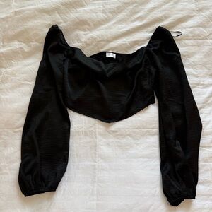 Tea Collection Black Puff Sleeve Cropped Top